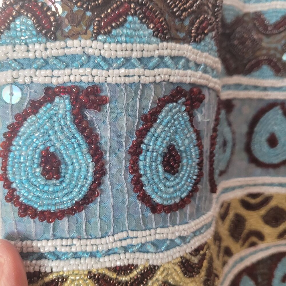 Christiana Beaded Boho Shoulder Bag 13"x10" With 6.5" Drop Multicolor Teardrop & - Picture 9 of 13